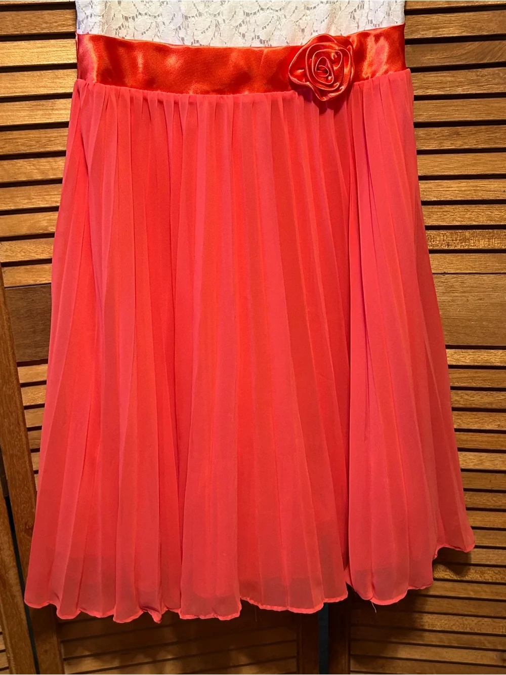 Emily West White Lace Top Coral-Pink Chiffon Bottom Sleeveless Party Dress